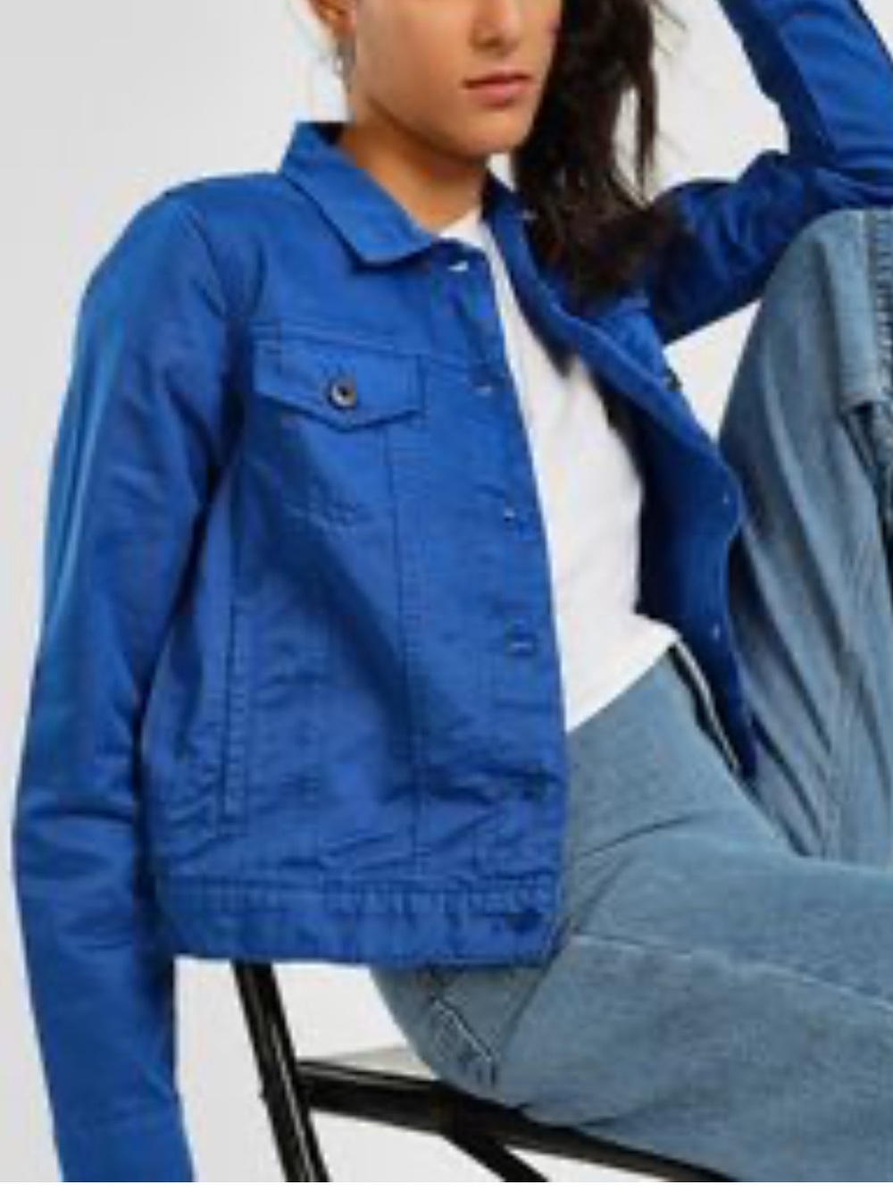 jones New York 100% Linen Jacket Size M cobalt blue pockets